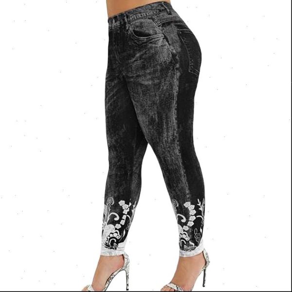 

3xl faux denim leggings jeans pant women 3d printing push up leggings high waist pants women trousers fashion streetwear leggins, Black
