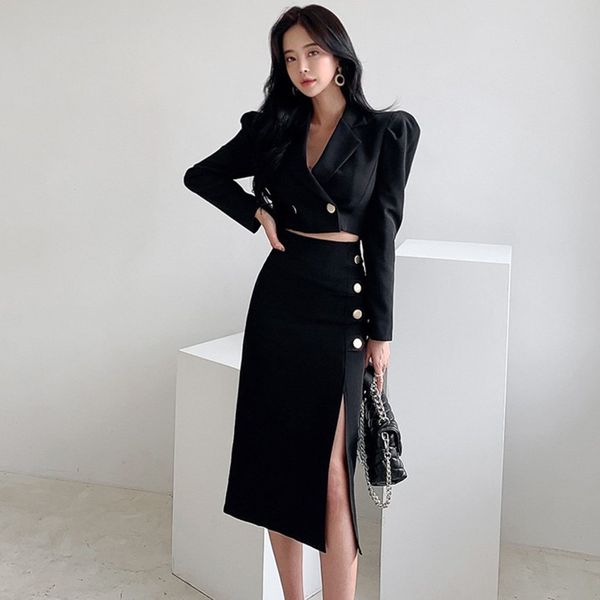 

2021 new korean summer women crop + high waist bodycon skirt set suits female casual two piece outfits 93tq, White