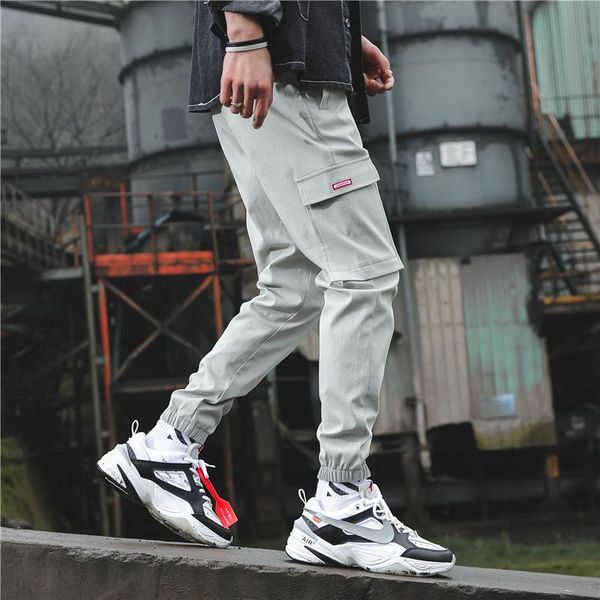 

streetwear pockets men's jogger pants hip hop sweatpants joggers trousers tactical mens pants cargo harem men clothes, Black