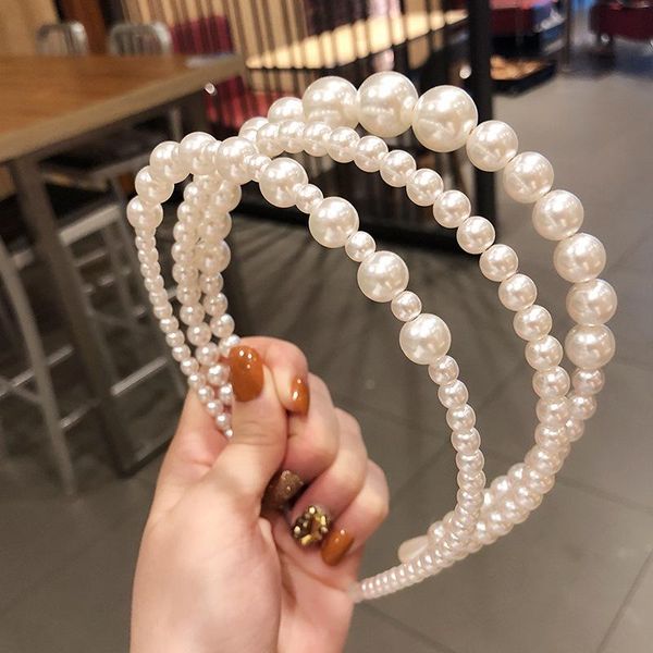

hair accessories pearl headband celebrity super fairy temperament sweet simple and versatile wash your face go out to press headdress, Slivery;white