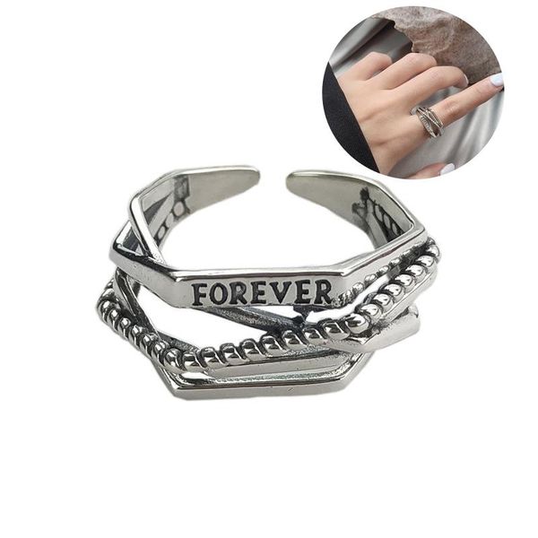 

cluster rings retro punk letters multilayer irregular geometry ring personality exaggerated opening adjustable 2021, Golden;silver