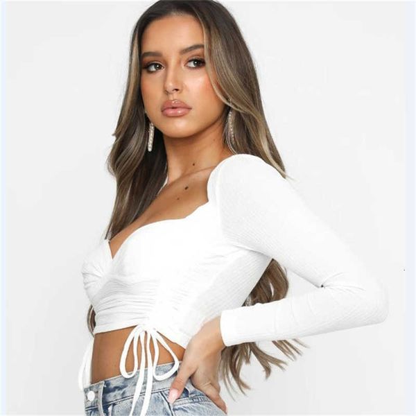 

women's tanks & camis female fashion solid crop deep v-thin short t-shirt sleeves elegant string party rfql, White
