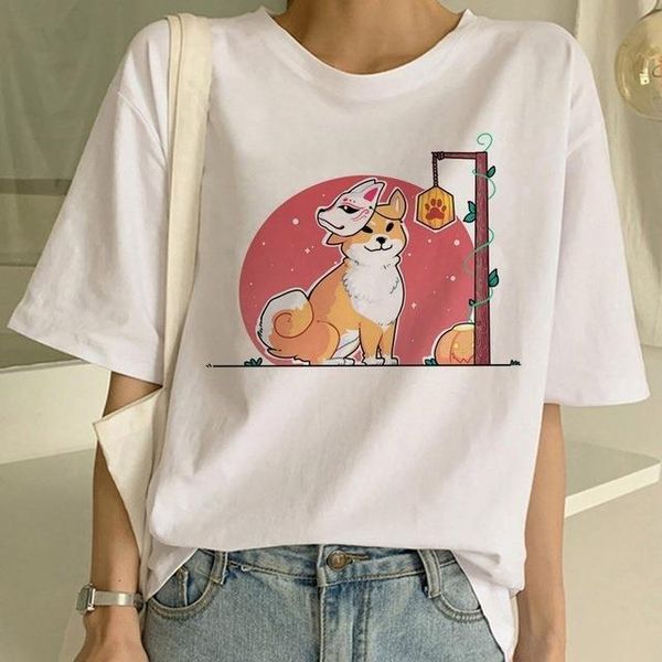 

korean kawaii cartoon dogs printed tshirts women short sleeve t-shirt summer casual printed clothes female tees shirts, White