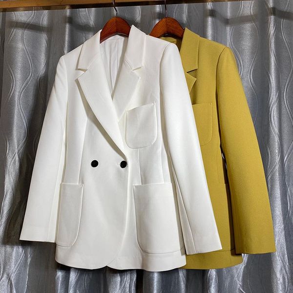 

spring autumn suit jacket casual double row horn button small suit white temperament slim short jacket 2021 new yellow, White;black