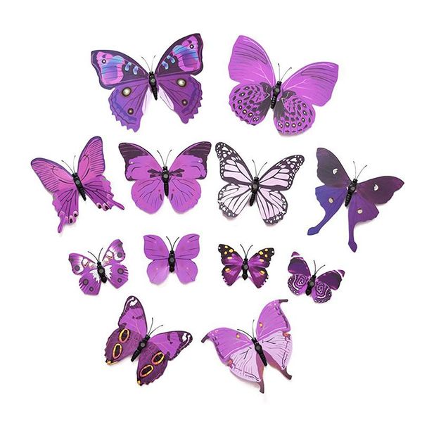 Adesivos de Parede Arte Design Decalque 3D Butterfly Decoração de Casa Decoração 12 Pcs (roxo)