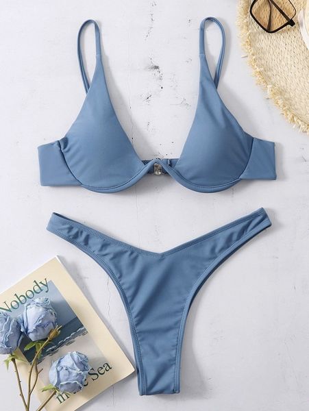 

plain underwire high cut bikini swimsuit z73v#, White;black