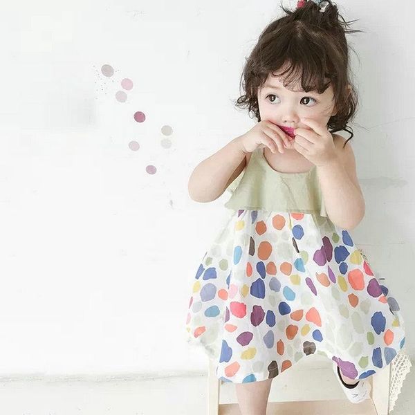 

girl's dresses kids girls korean stitching dotted dress, Red;yellow