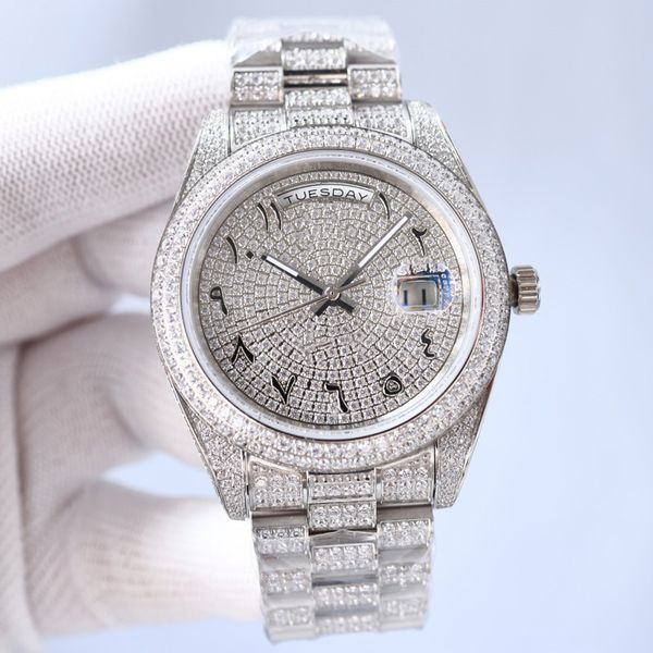 Relógios de marca Relógios de pulso mecânicos Vestido Relógios de pulso cheios de diamantes Relógios masculinos Automáticos Relógios mecânicos 41 mm Pulseira de prata Aço inoxidável para M YIX2QY