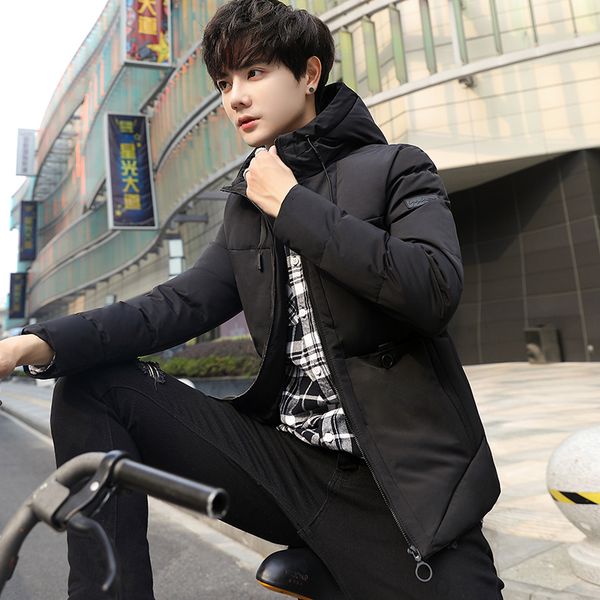 

2021 new winter coat men's short outerwear casual slim stand collar parkas men cotton-padded jacekt plus size coats w1fw, Black