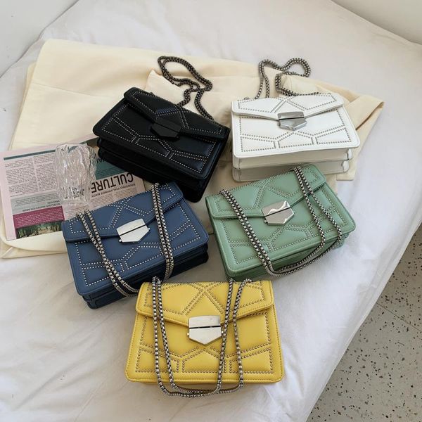 

evening bags rivet desiger pu leather crossbody for women 2021 trendy handbag chain shoulder messenger small square bag