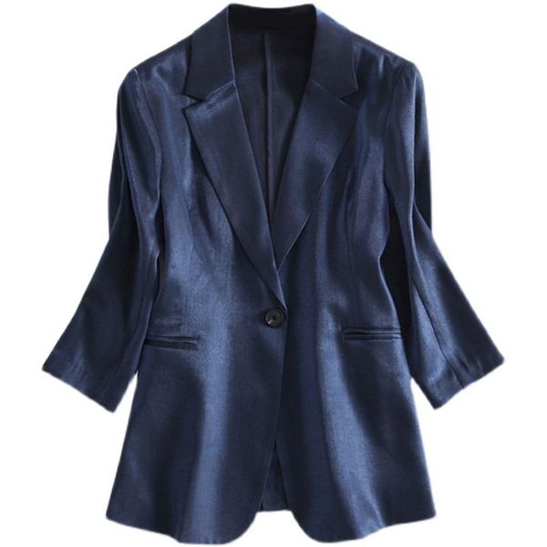 

women's suits & blazers 2021 autumn arts style women 3/4 sleeve loose casual single button cotton linen solid blezer femme coat plus si, White;black