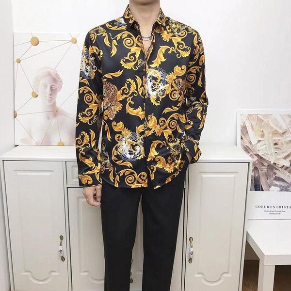 

2021 new clothing men's shirt 3d printing european and american fashion shirt men's long-sleeved party designer men's label, White;black