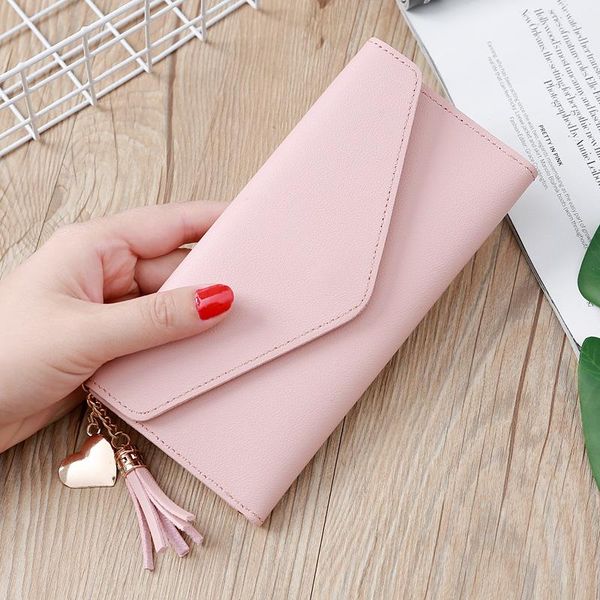 

wallets women candy color rectangle long wallet lady litchi envelope tassel purse girl young hasp card holder love pendant clutch wa0120, Red;black