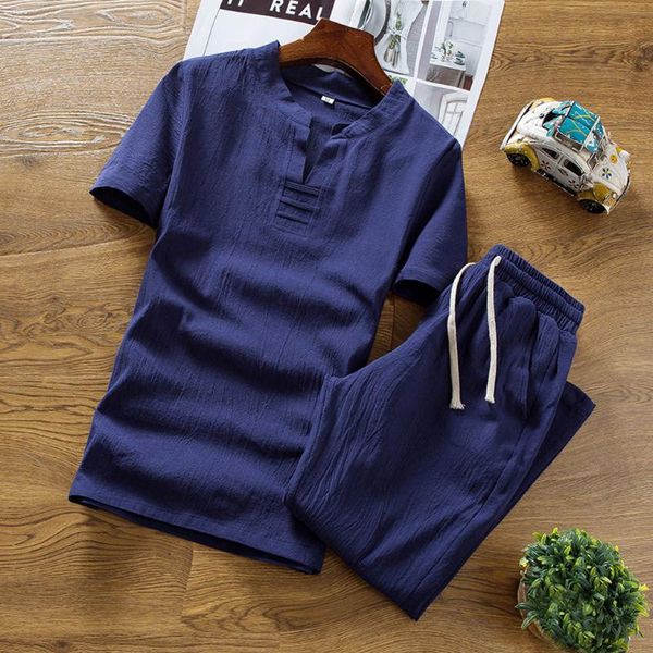 

men's tracksuits summer fashion casual cotton printed short sleeve suit, Gray