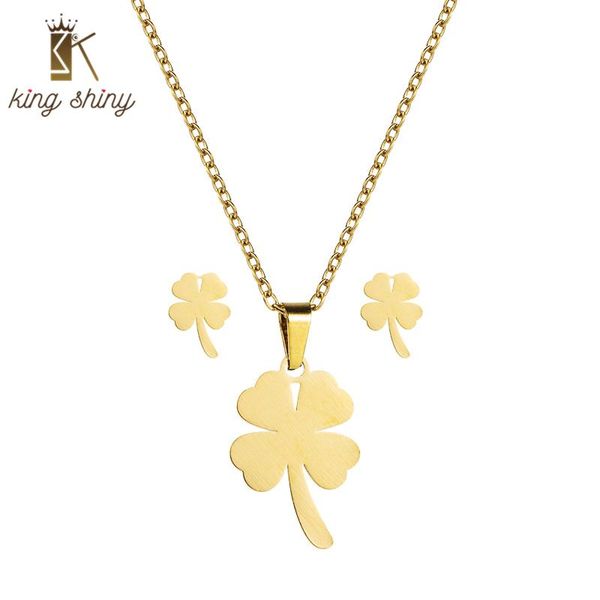

earrings & necklace king shiny elegant heart shape 316l stainless steel jewelry set gold color leaf bridal wedding, Silver