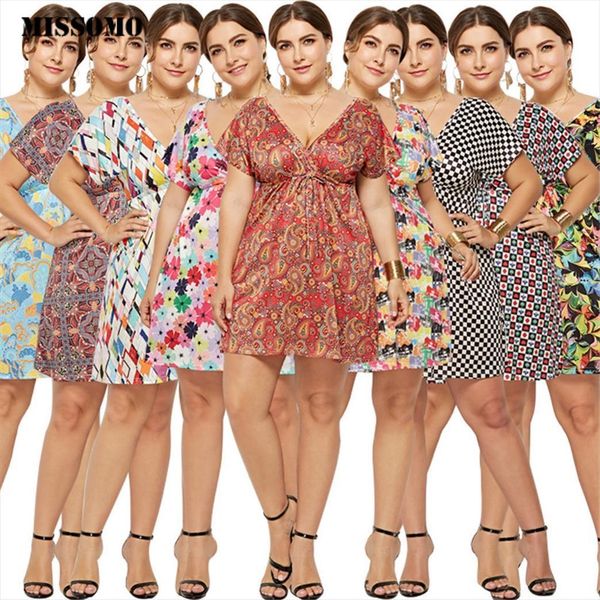 

summer v neck print womens dress plus size casual holiday seaside beach party elegant vestidos, Black;gray