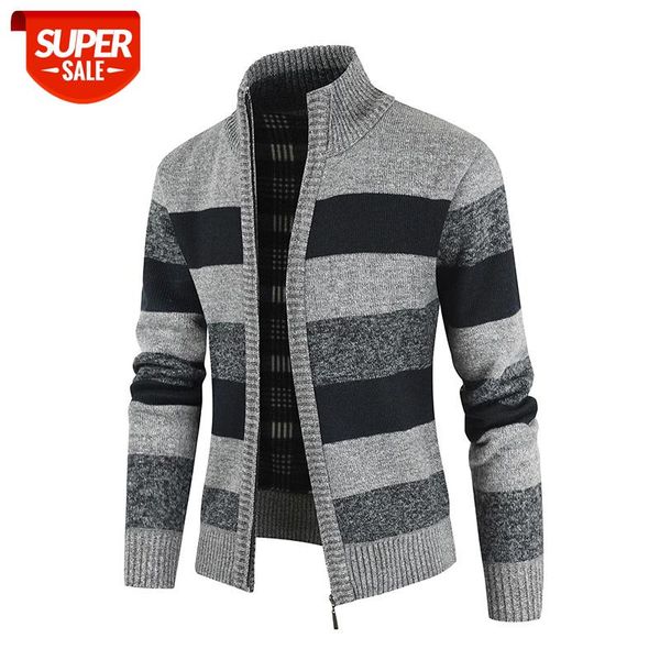 

2020 new stand collar mens cardigan casual color matching zipper warm thick sweater men winter fashion loose men's sweater #zk2y, White;black