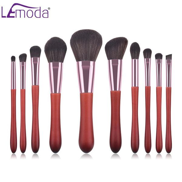 

makeup brushes lemoda 10pcs/set professional with brown wood handle for powder eyeshadow eyebrow blush blending cosmatic kits