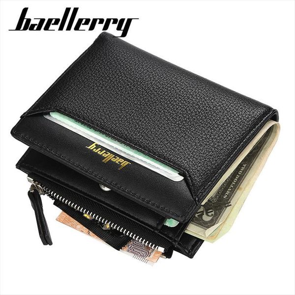 

men short wallets solid fashion zipper card holder leather purse coin pocket male, Red;black