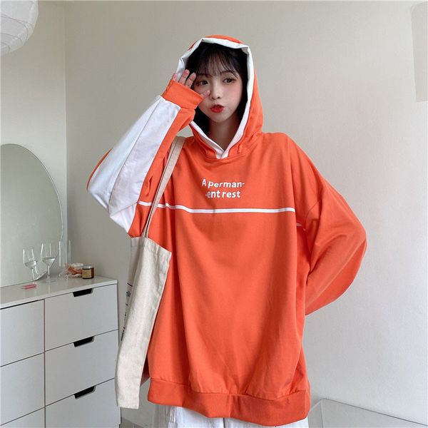 

hooded sweater of korean women fashion casual hoodies manga long streetwear loose shreds student letter beautiful 4xuj, Black