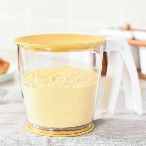 

baking & pastry tools handle plastic press cup shape flour sifter strainer sieve filter with lid kitchen tool hand-pressed nj72013