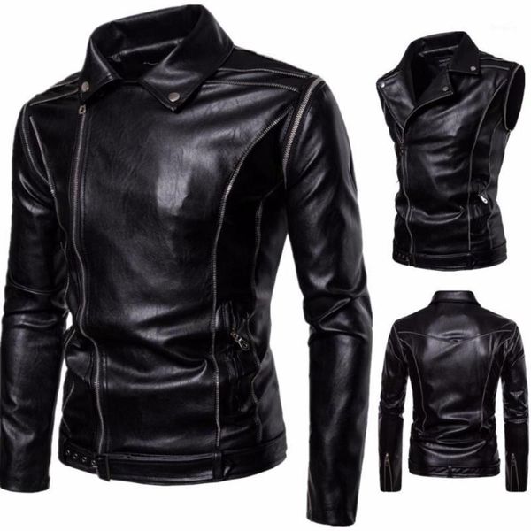 

2021 new fall pu leather men detachable sleeves two wear locomotive moto biker garment coat winter jacket men1, Black