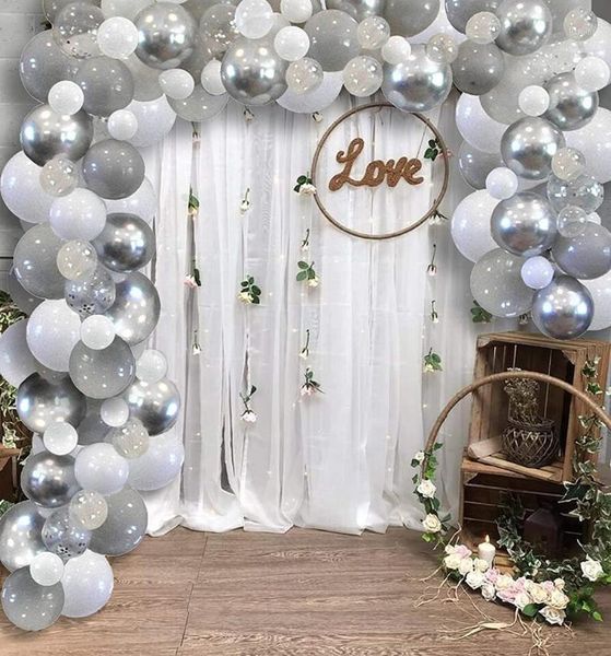 Partydekoration Gary Weiß Metallic Silber Ballonbogen Girlandenset Hochzeit Konfetti Luftballons Hawaiianischer Geburtstag Ballons Globos