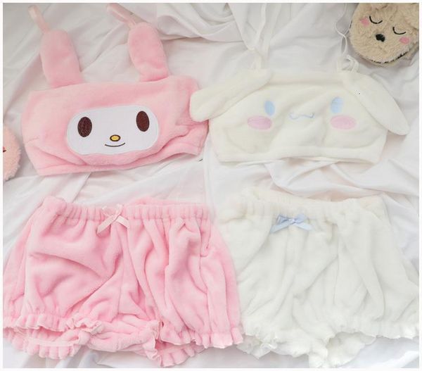 

new anime cosplay lingerie winter velvet tube and panties kawaii bunny girls pajamas for women sleepwear loungewear pj sets, Black;red