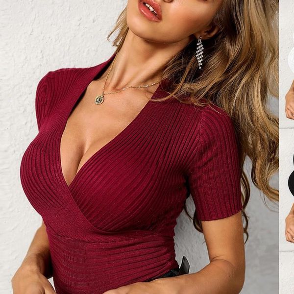 

blouse women shirt women summer casual slim solid v neck daily knitting holiday ship, White