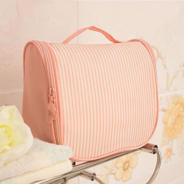 Borse portaoggetti Borsa cosmetica moda donna Grande borsa da trucco in tessuto Oxford a righe da viaggio Custodia per organizer da toilette