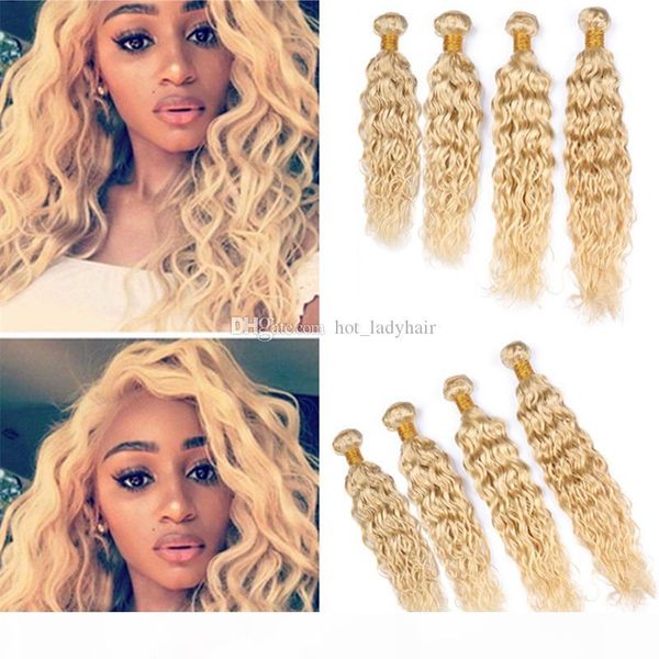 

bleach blonde wet and wavy virgin brazilian hair 4 bundles 400g 613 blonde water wave human hair weaves wefts extensions, Black