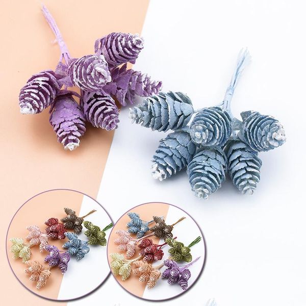 

6pcs/bunch mini artificial plant pine cone fake flower pineapple grass handmade for diy scrapbook wreath fake plants decoration