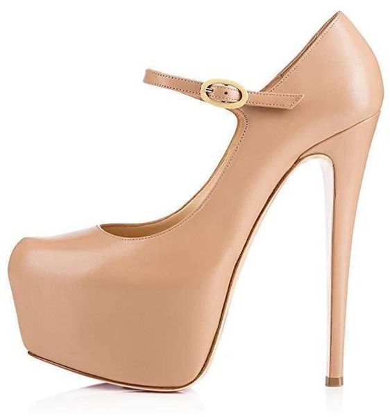 

dress shoes moraima snc est nude matte leather platform high heels ankle strap woman pumps 16cm thin shoe black