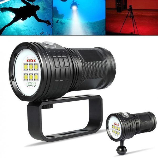 

flashlights torches qh14-7 six 9090 300w white xml2 four xpe red r5 blue led support underwater 80m for diving / pography