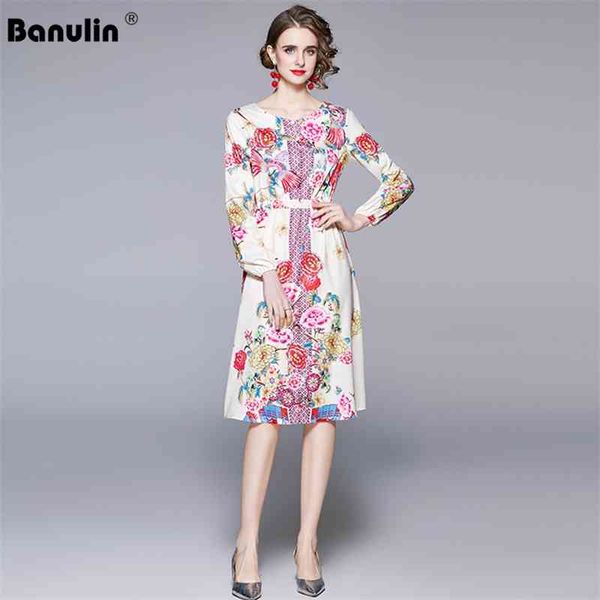 

banulin fashion designer summer dress women puff sleeve flower print ladies elegant elastic waist party vestidos 210603, Black;gray