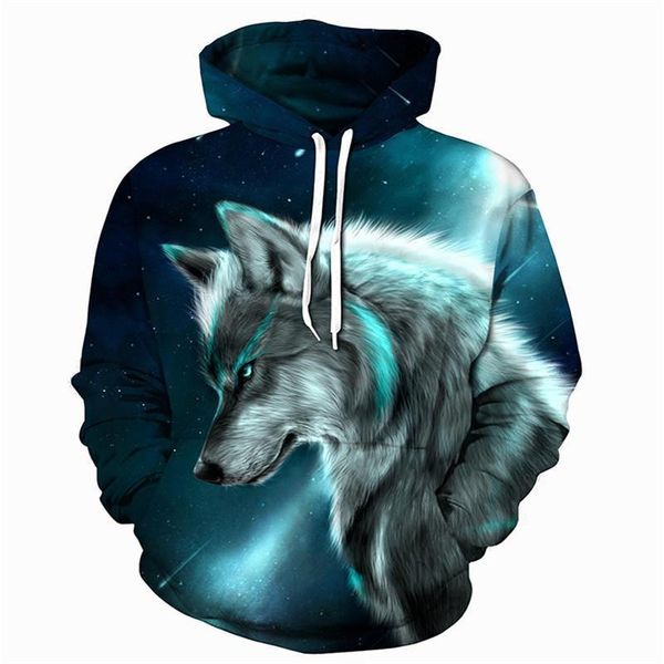 

boys sweatshirts 3d printing mans wommen ice fire animal wolf series pullover animals long sleeve hoodies girls thin hoodie, Black