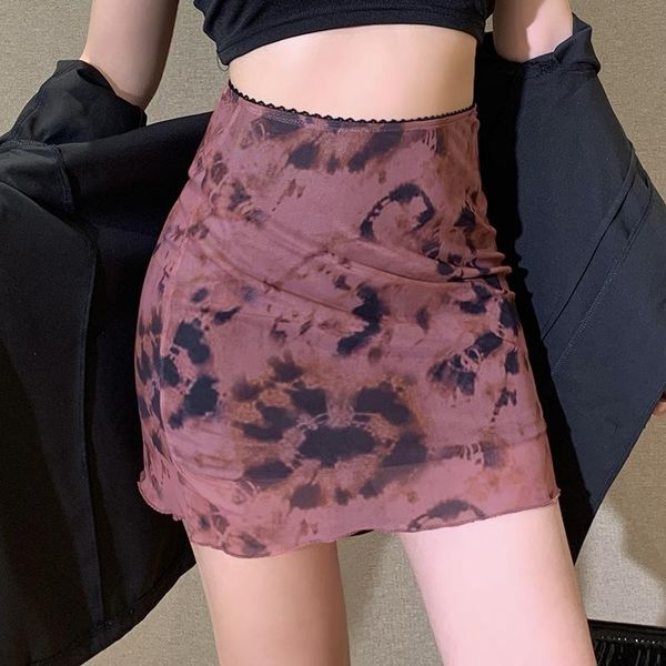 

women gothic skirt summer tie dye mesh mini skirts ruffles a-line skirts female short skirt women vintage jupe femme, Black