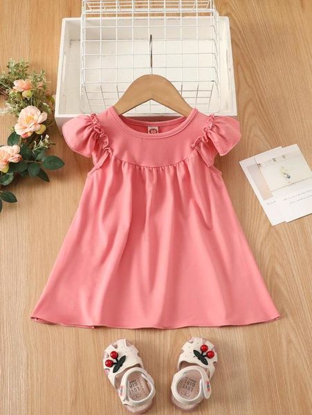 

baby butterfly sleeve dress she, Red;yellow