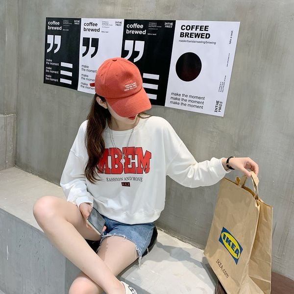 

pure cotton sweater, autumn and winter, new salt, sweet, leisure, temperament, commuter, korean collar, round neck letter, sweater., Blue;black