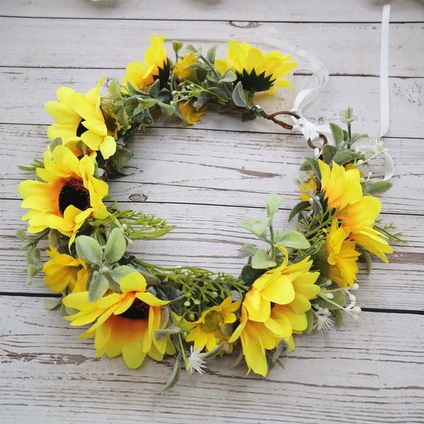 

wholesale sun flower crown festival headband women hair accessories headdress women floral garlands wedding flower qyleoz