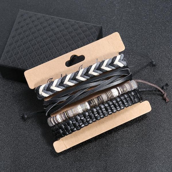 

eif dock 4pcs/set weave wrap leather men bracelets for women bangles femme homme male jewelry pulsera hombre erkek jllhyn