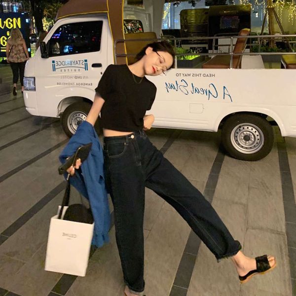 

high waist tube loose summer trendy pants women thin and, Blue