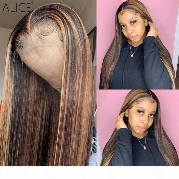

alice colored 360 straight lace frontal human hair wigs with baby hair 250 density medium ratio non-remy wig, Black;brown
