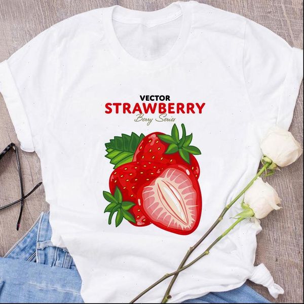 

cartoon strawberry apple t shirt women fashion white t shirt printing harajuku graphics t shirt short sleeve female drop shipping
