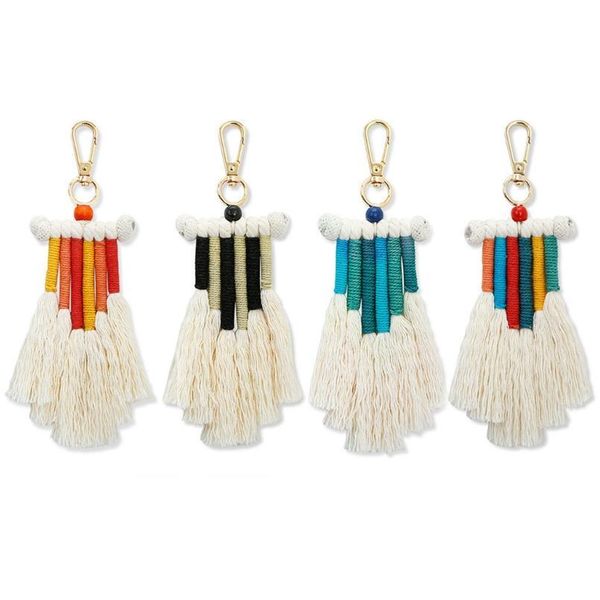 

weaving rainbow keychains for women boho handmade key holder keyring macrame bag charm accessories car hanging jllnda