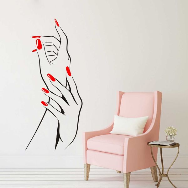 Mãos de mulher bonita com elegante prego manicure manicure adesivo de parede salões de beleza poster cartaz de vinil arte murais papel de parede j127 210705