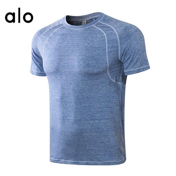 

running jerseys alo yoga men's t-shirt quick-drying breathable compression sports short-sleeved fitness shirt gym sportswear, Black;blue