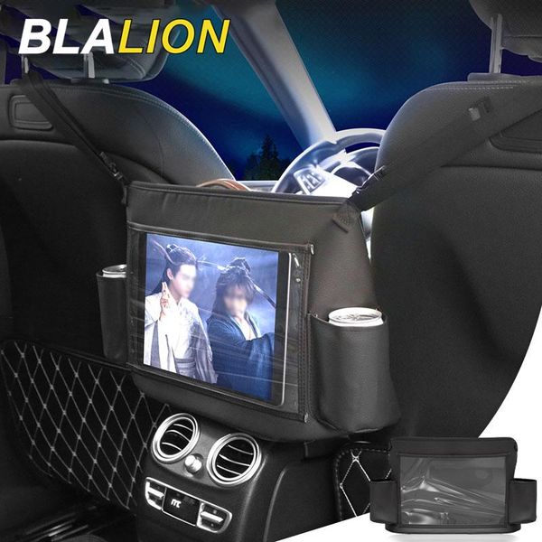 

car organizer pu leather storage bag barrier of backseat holder seat back net with cup container stowing tidying