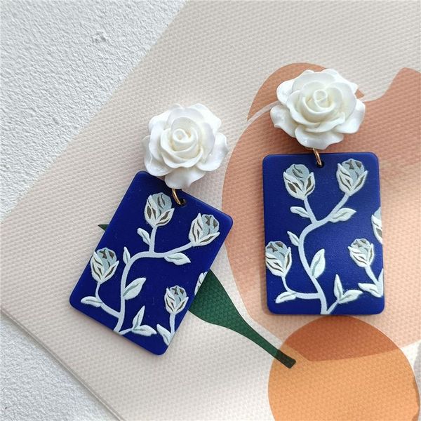 

dangle & chandelier blue moonlight rose erected flower earring pendant resin block 2021 fashion women's party jewelry, Silver