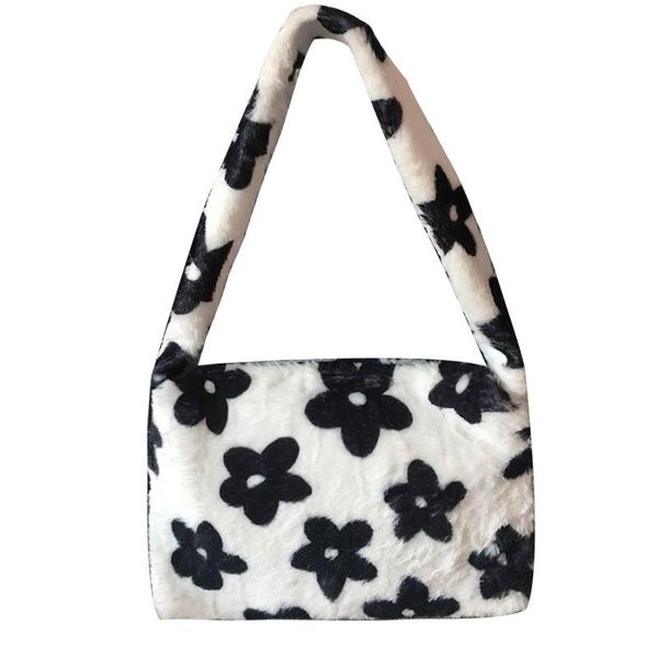 

evening bags fashion women winter plush flower pattern shoulder bag elegant female underarm faux fur handbag sweet girls furry fluffytote